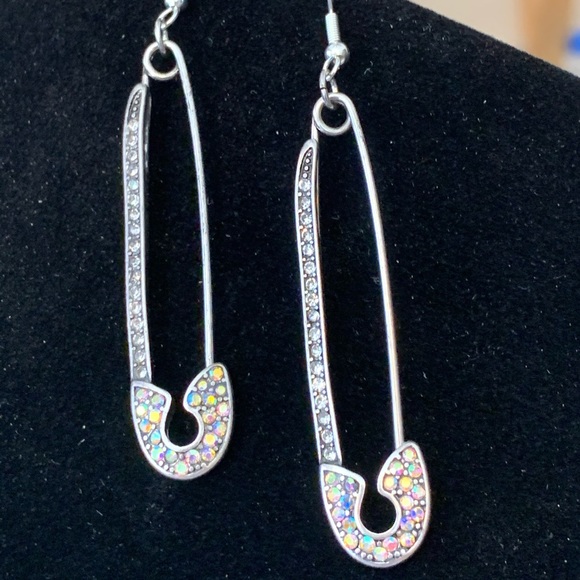 Jewelry - Crystal Safety Pin Earrings